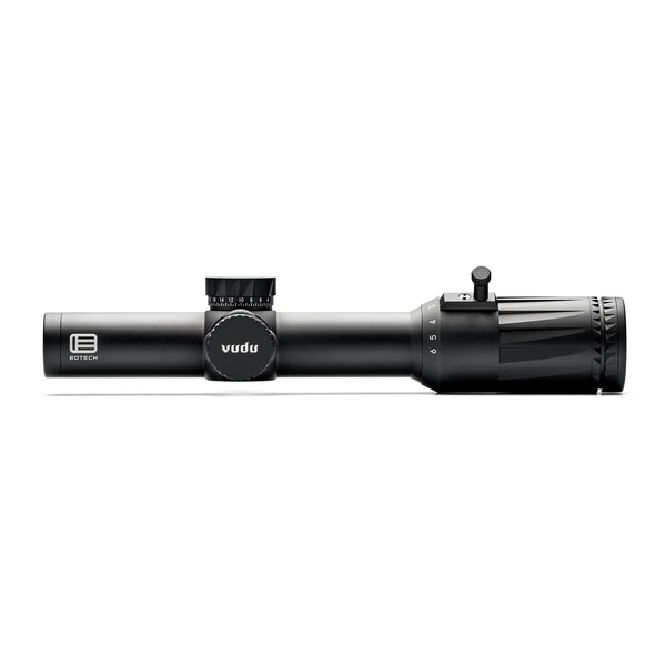 EOTech Vudu 1-6x24 FFP LPVO rifle scope in black, SR3 MOA 5.56 BDC reticle, part number VUDU1-6FFPSR3