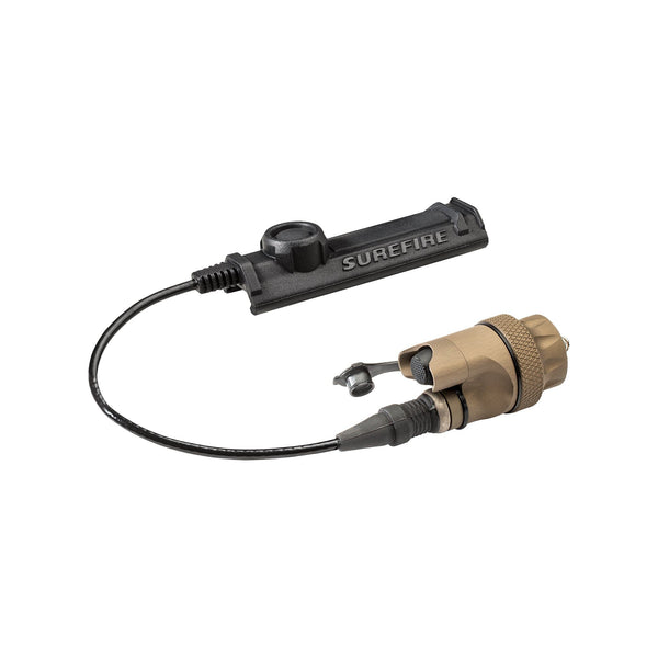 SureFire DS-SR07 Scout Light dual switch assembly in tan combining a tailcap click switch with a remote tape pad