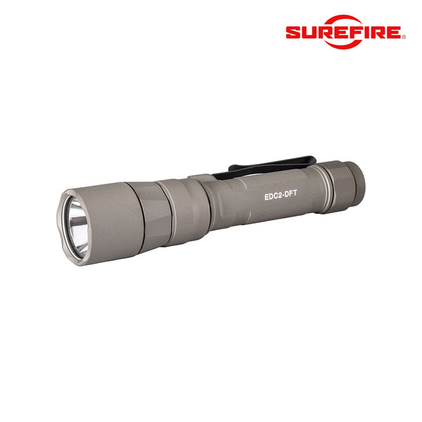 SureFire EDC2-DFT Turbo Dual Fuel tactical flashlight in tan producing 1200 lumens with high candela throw
