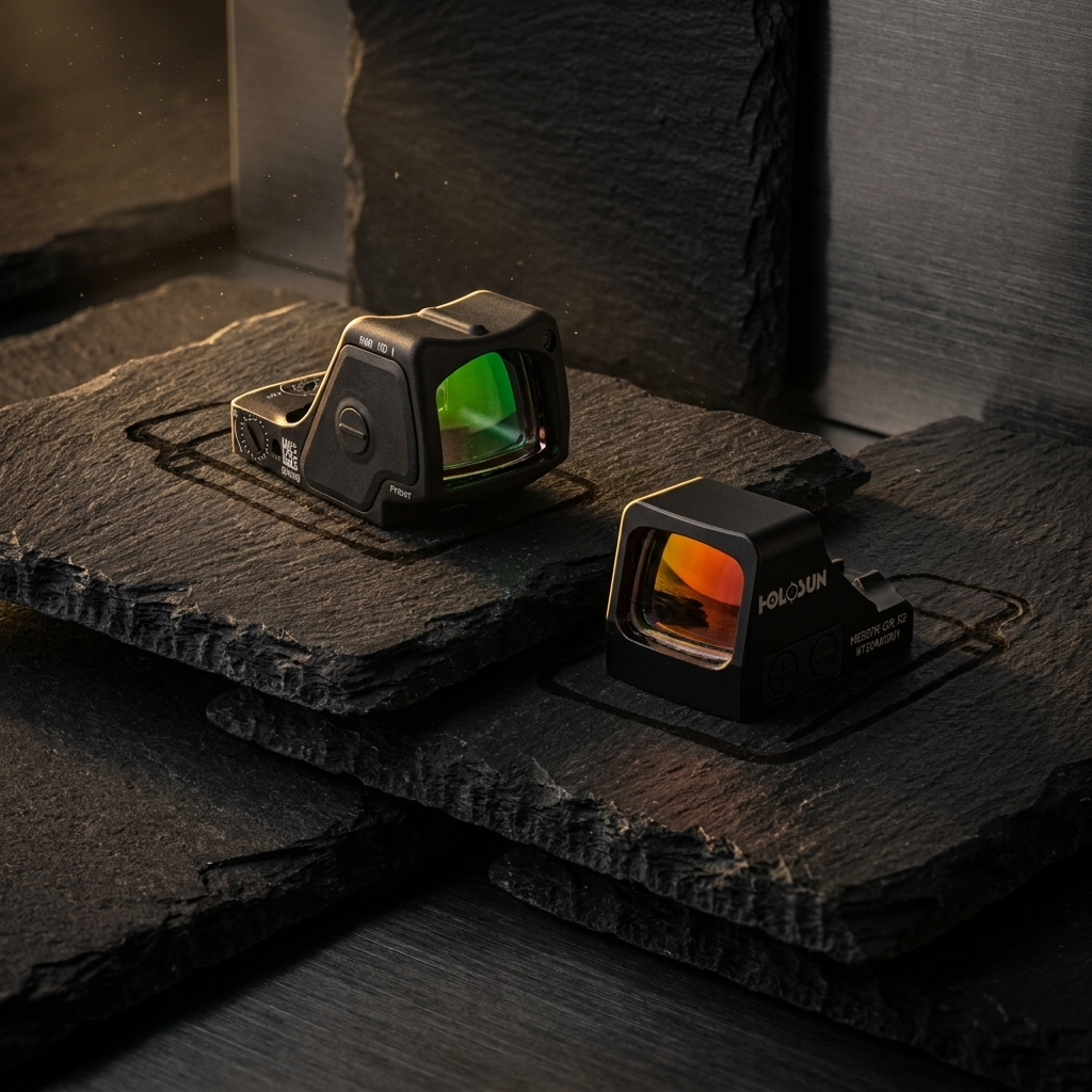 Trijicon RMR and Holosun 507K side by side – RMR vs RMSc footprint pistol red dot comparison