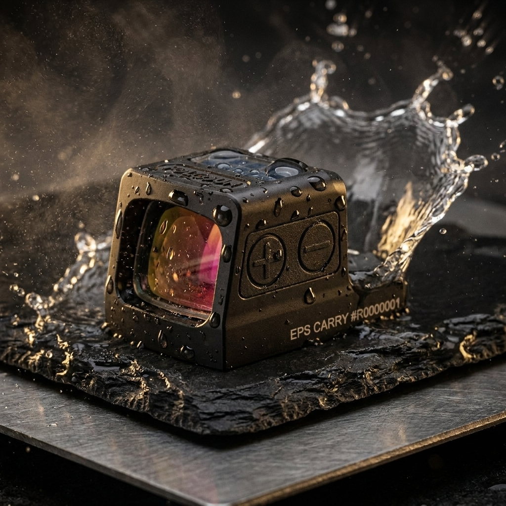 IP ratings explained – waterproof Holosun EPS covered in water droplets