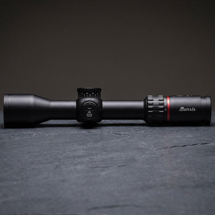 Burris Veracity 2.5-12x42 rifle scope with the illuminated Fiber Dot Plex reticle for poor light