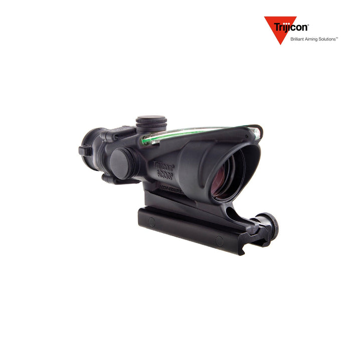 Trijicon ACOG 4x32 rifle scope with the green chevron .223 BAC reticle, lit by fibre optic and tritium