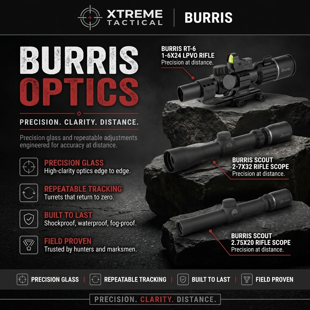 Burris Optics at Xtreme Tactical – Burris Rt-6 1-6X24 Lpvo Rifle, Burris Scout 2-7X32 Rifle Scope, Burris Scout 2.75X20 Rifle Scope