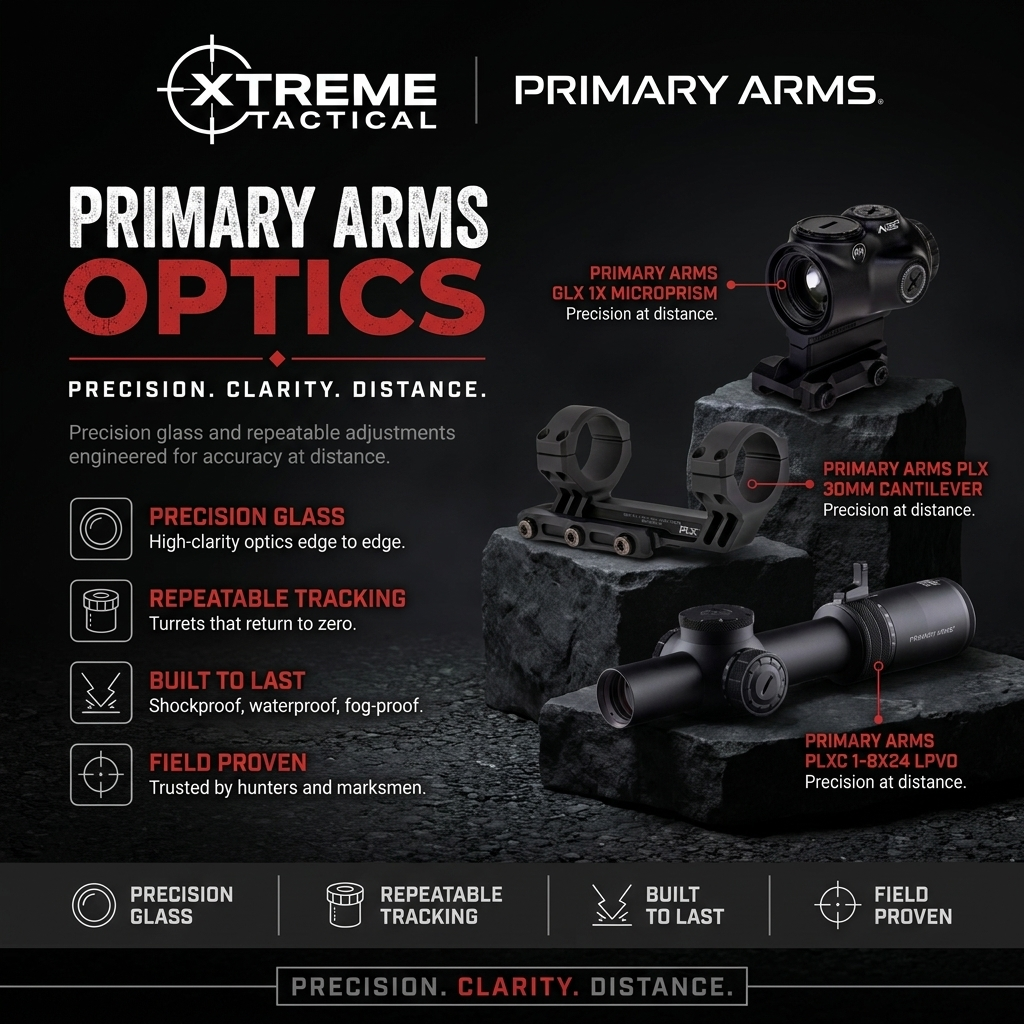 Primary Arms Optics at Xtreme Tactical – Primary Arms Glx 1X Microprism, Primary Arms Plx 30Mm Cantilever, Primary Arms Plxc 1-8X24 Lpvo