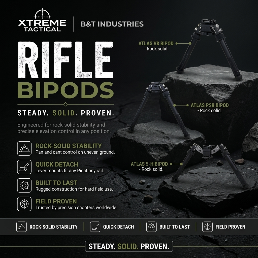 Rifle Bipods at Xtreme Tactical – Atlas V8 Bipod, Atlas Psr Bipod, Atlas 5-H Bipod
