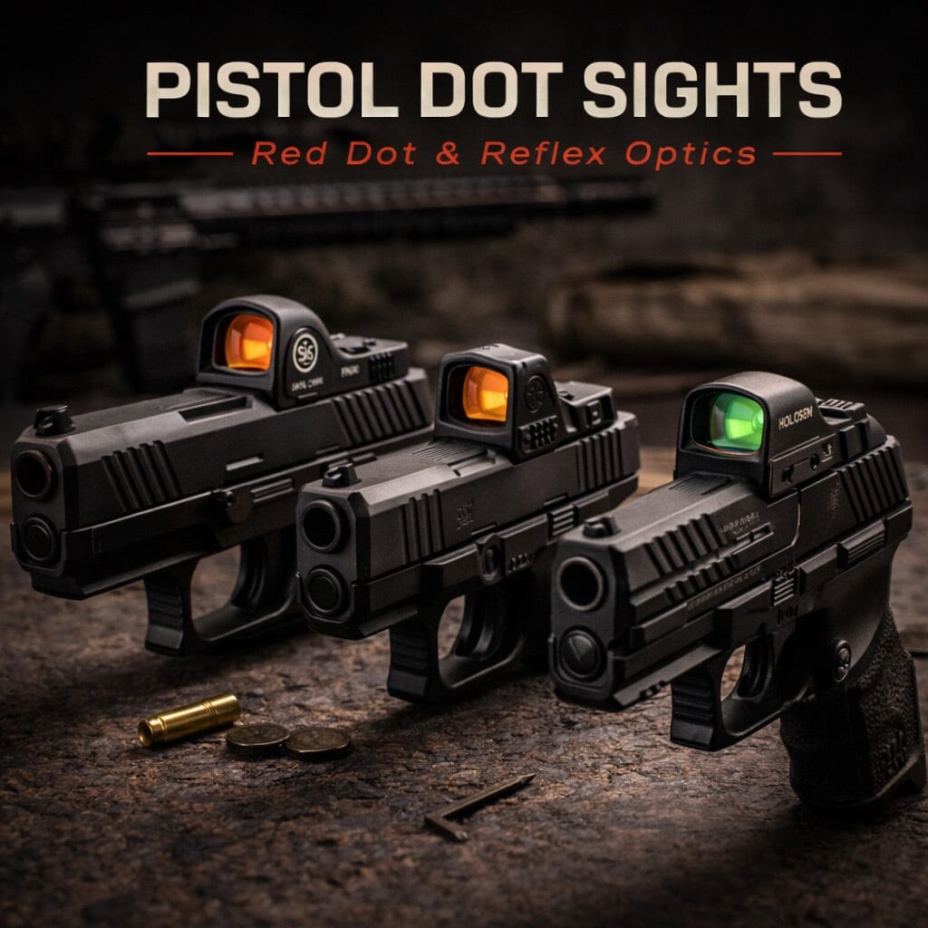 Pistol dot sights and handgun red dot optics designed for fast target acquisition and defensive shooting setups