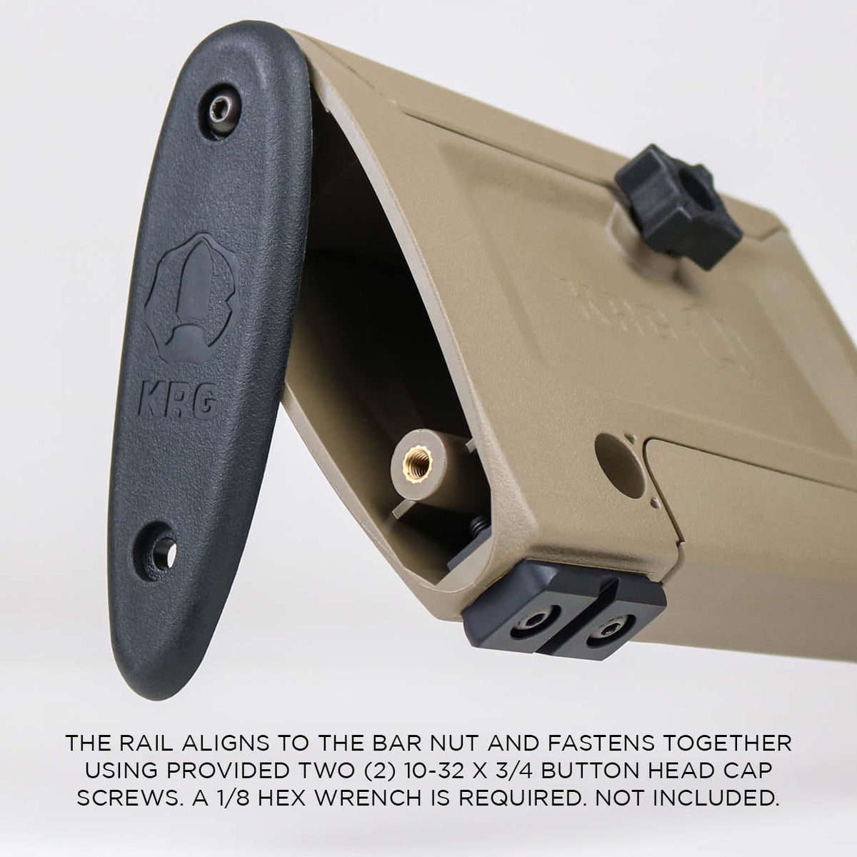 Accu-Shot BT84 rail kit for the KRG Bravo 10/22 chassis, shown with mounting hardware