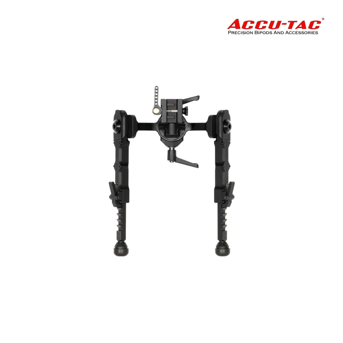 Accu-Tac FC-4 G2 F-Class QD bipod in black on a Picatinny rail clamp
