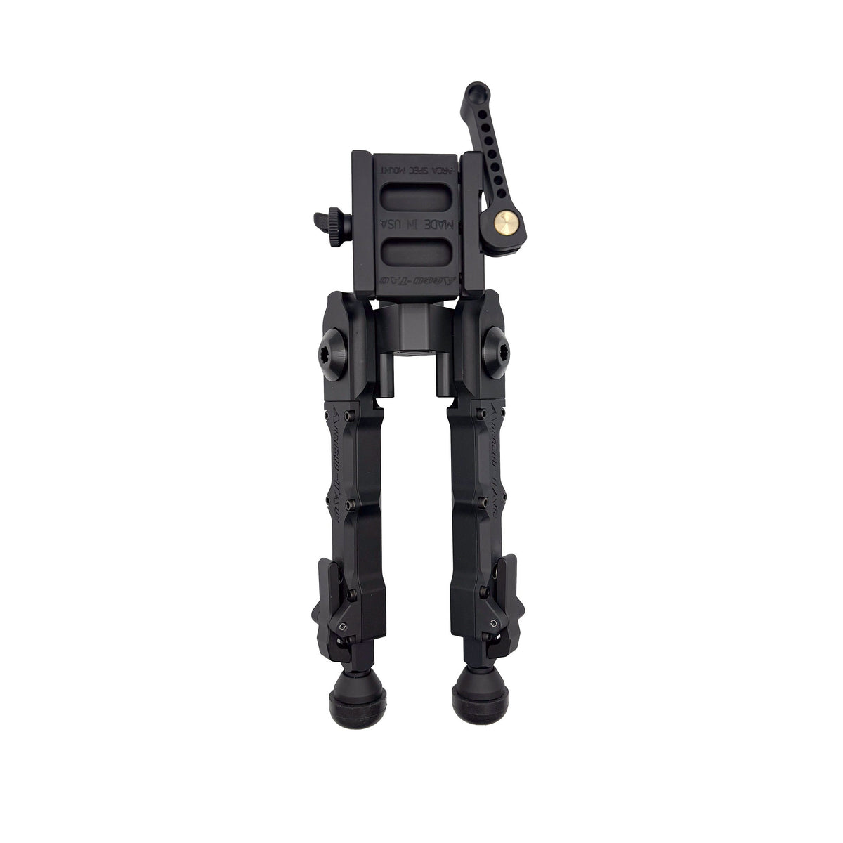 Top-down view of the Accu-Tac FD-4 Arca-Spec QD Bipod in black with legs folded back