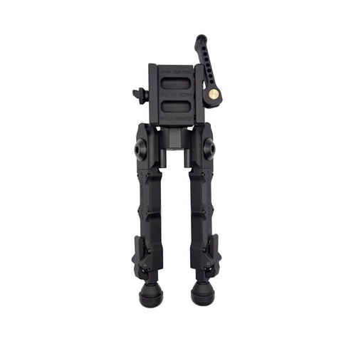 Top-down view of the Accu-Tac FD-4 Arca-Spec QD Bipod in black with legs folded back