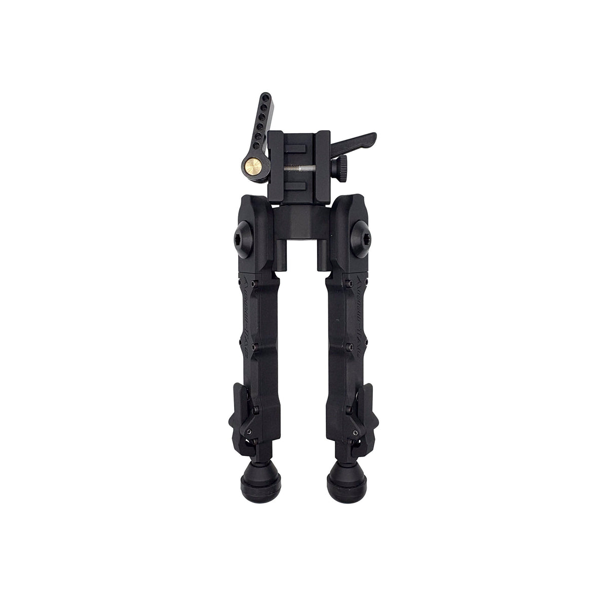 Top-down view of the Accu-Tac FD-4 Picatinny Bipod in black with the legs folded back