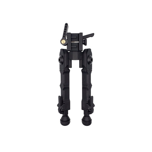 Top-down view of the Accu-Tac FD-4 Picatinny Bipod in black with the legs folded back