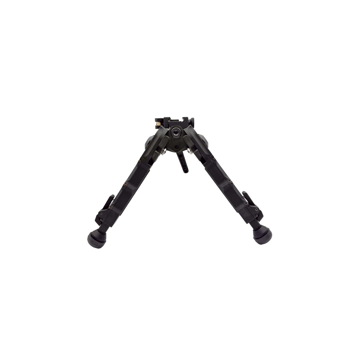 Accu-Tac FD-4 Picatinny Bipod in black viewed from the front with both legs deployed