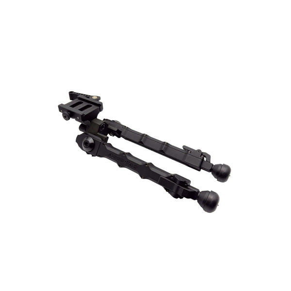 Accu-Tac FD-5 Arca-Spec QD Bipod in black, side view showing the Arca-Swiss clamp