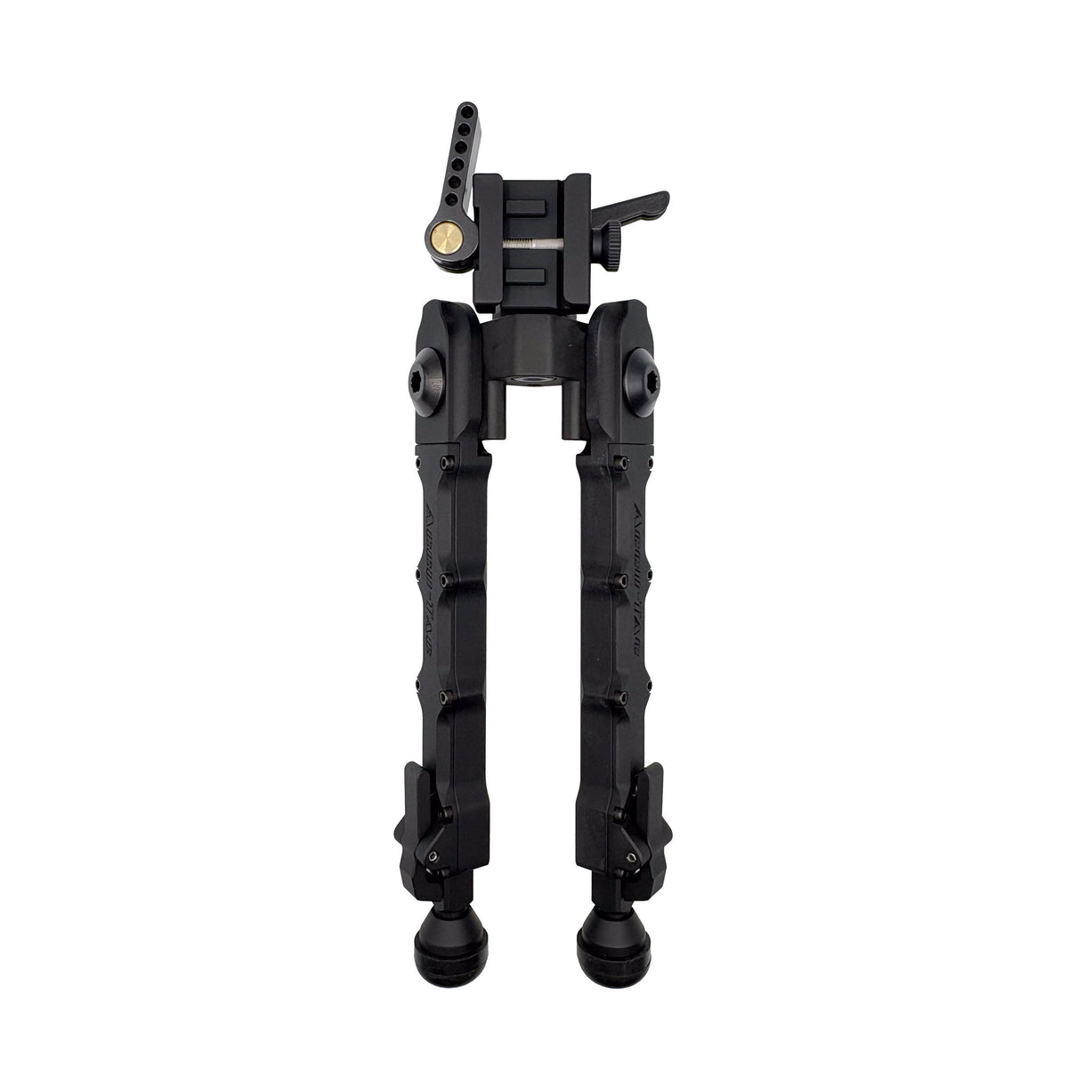 Top-down view of the Accu-Tac FD-5 Picatinny Bipod in black with the legs folded back