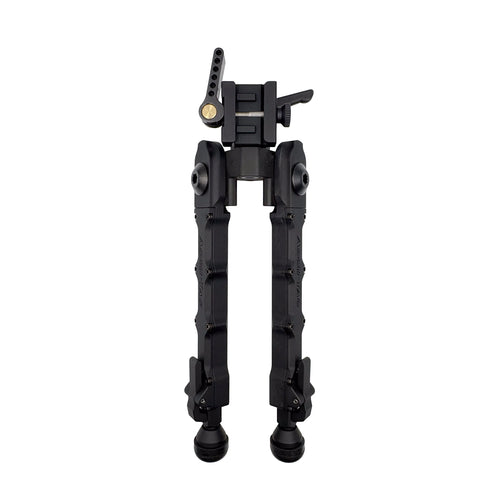 Top-down view of the Accu-Tac FD-5 Picatinny Bipod in black with the legs folded back