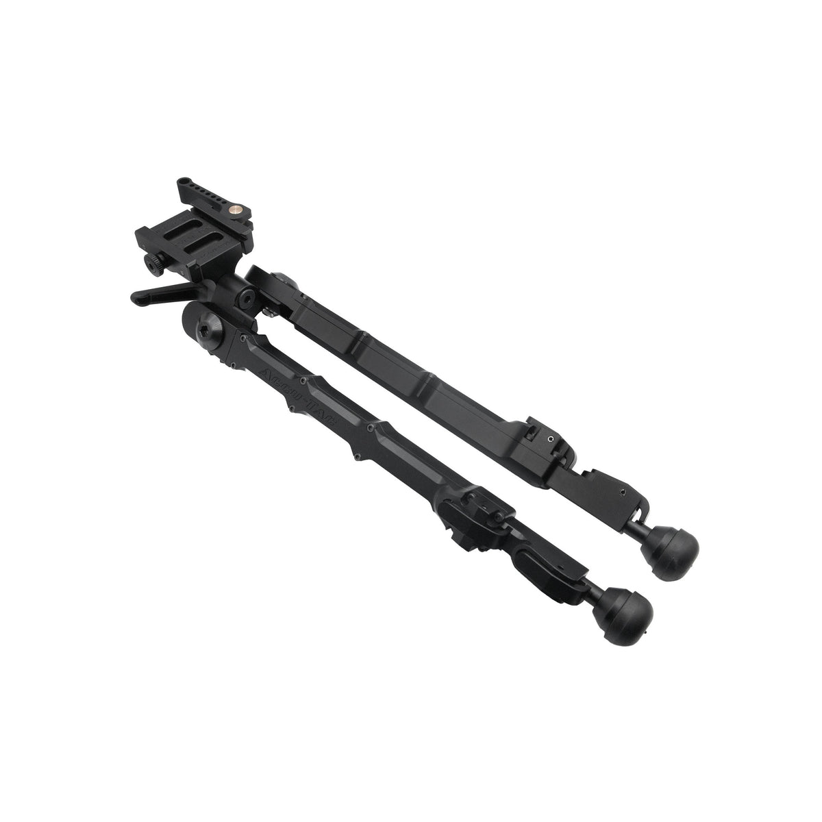 Accu-Tac HT-10 Arca-Spec hunting bipod side on, showing the Arca-Spec clamp under the body