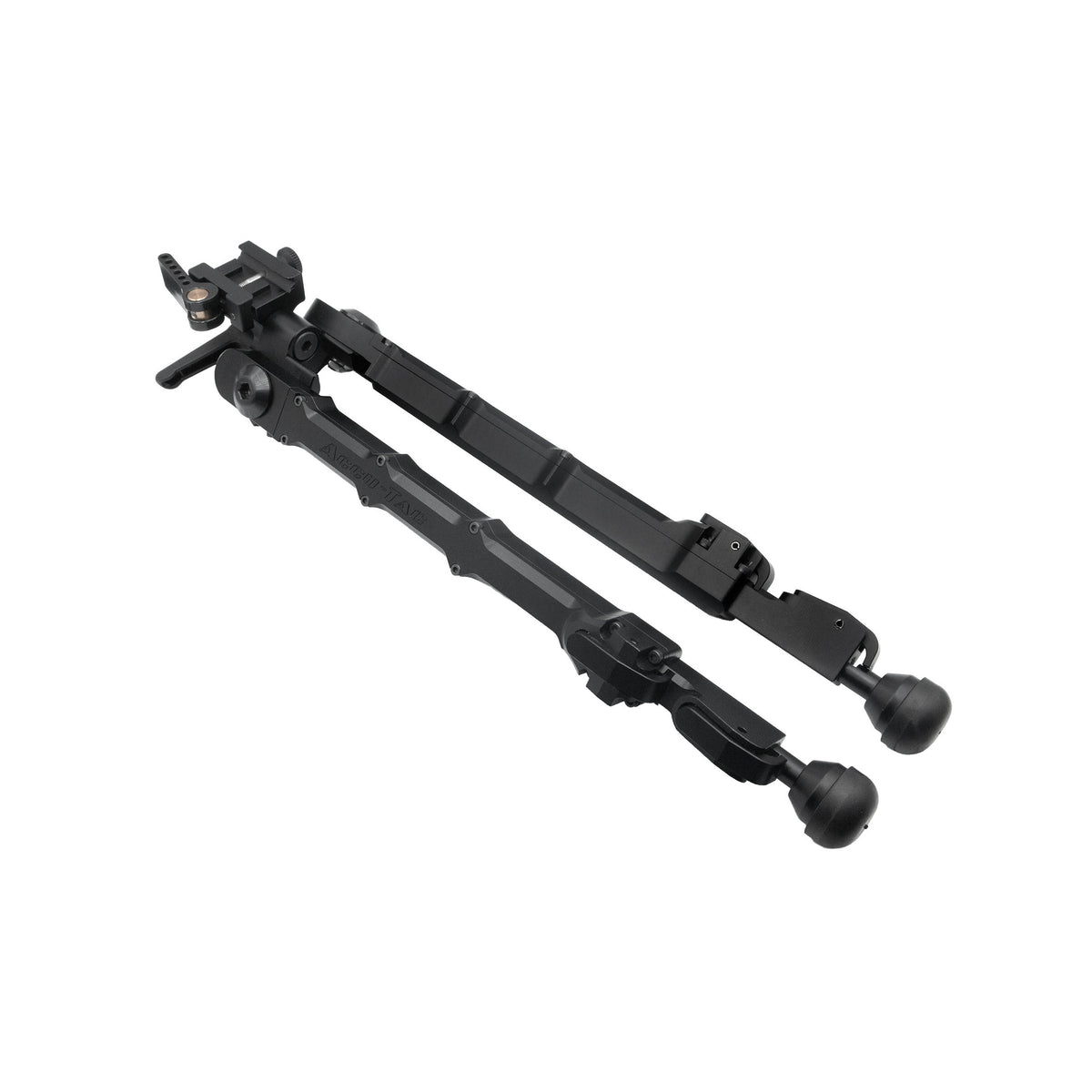 Accu-Tac HT-10 Picatinny hunting bipod side on, showing the Picatinny clamp under the body