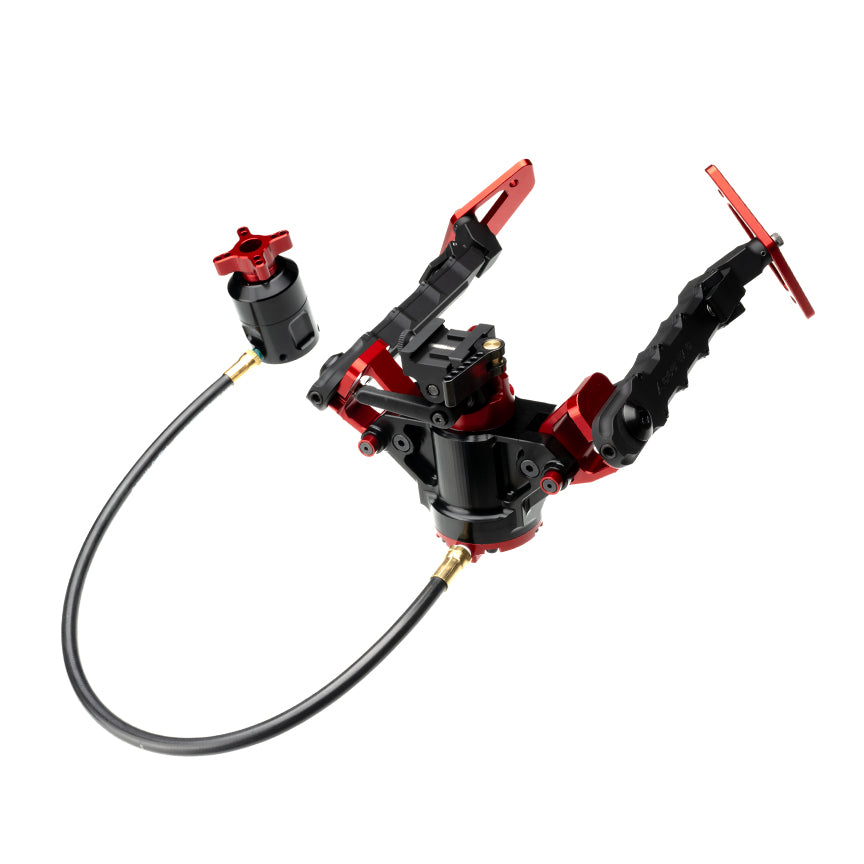 Accu-Tac HYB-500 Hydro Bipod in black and red, anodised aluminium hydraulic rifle bipod