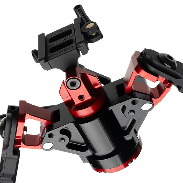 Accu-Tac HYBA-500 Hydro Bipod in black and red with an Arca-Spec quick-detach clamp
