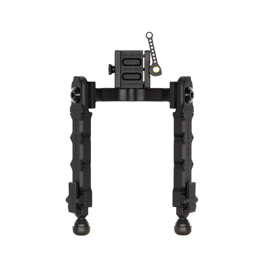 Accu-Tac LP-50 Arca-Spec QD Bipod in black with its Arca-Swiss quick-detach clamp