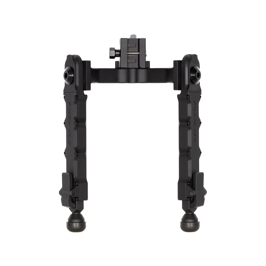 Accu-Tac LP-50 Picatinny Bipod in black showing the quick-detach Picatinny rail clamp