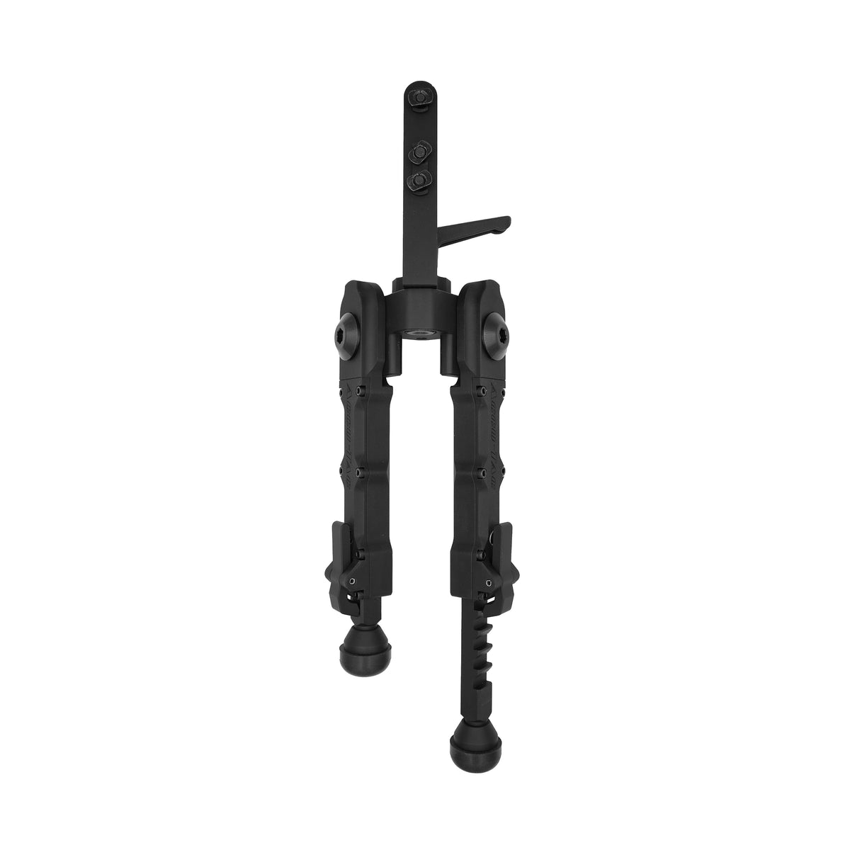 Top-down view of the Accu-Tac M-LOK Spec-4 Bipod in black with the legs extended outward