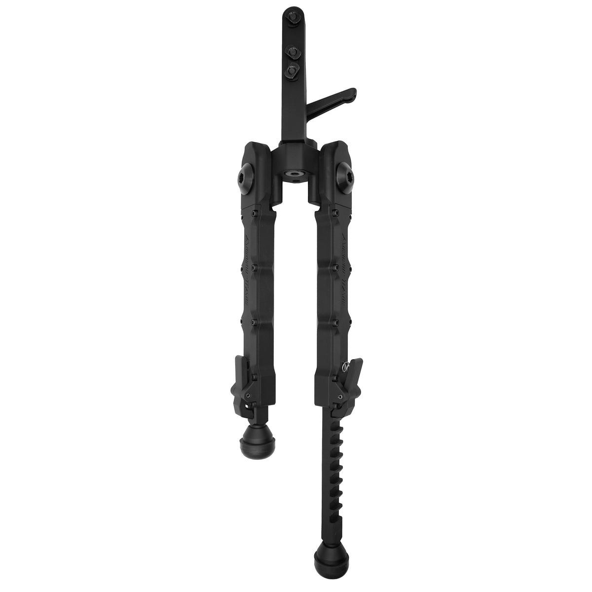 Top-down view of the Accu-Tac M-LOK Spec-5 Bipod in black with the legs extended outward