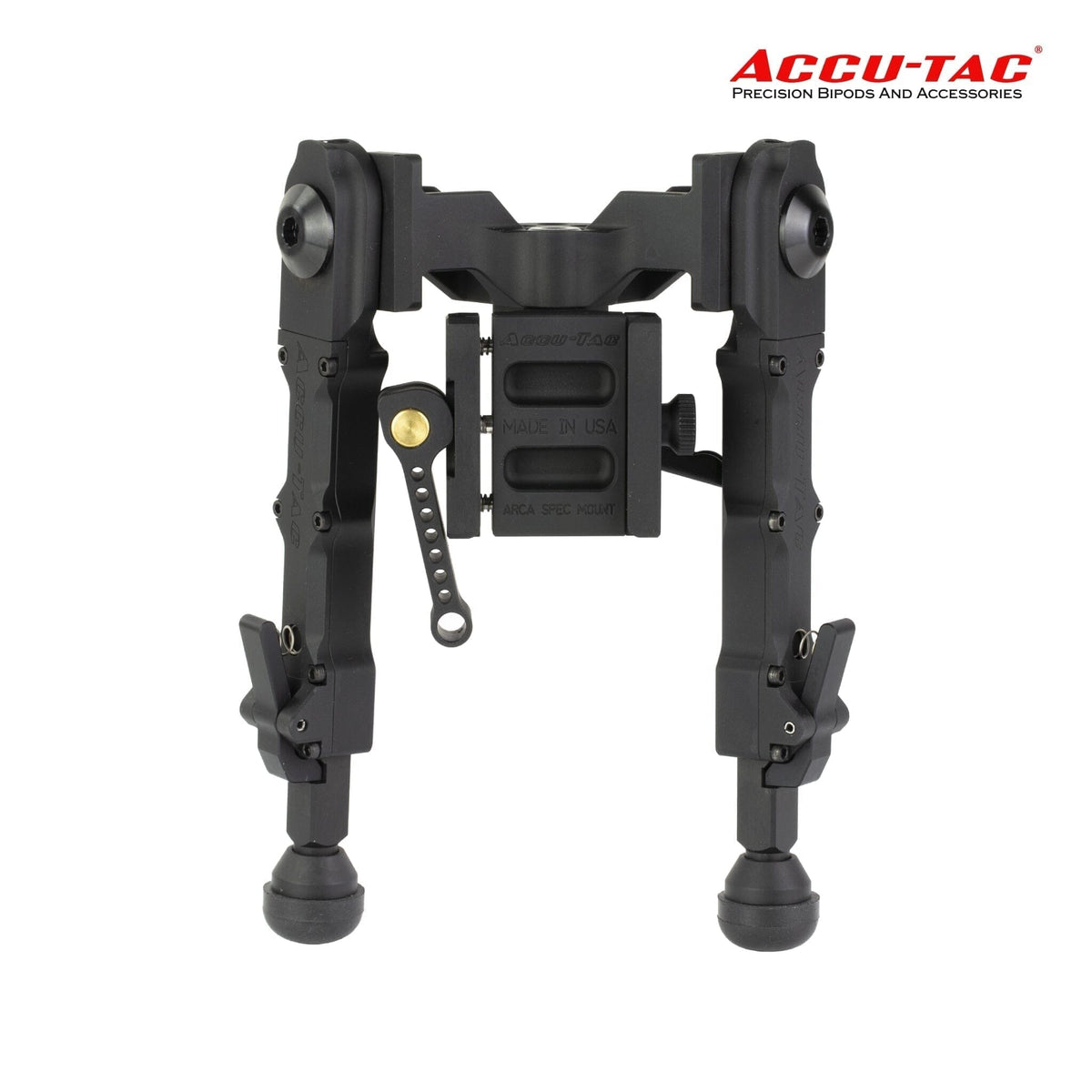 Accu-Tac WB-4 wide-body Arca-Spec bipod in black for precision rifle shooting