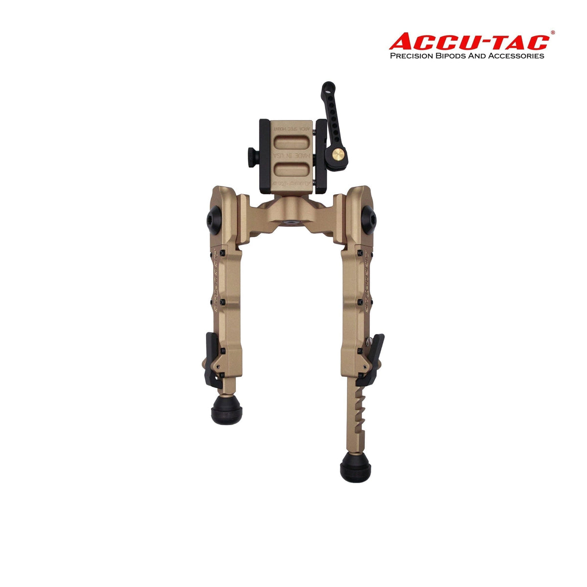 Accu-Tac WB-4 wide-body Arca-Spec bipod in Flat Dark Earth for precision rifles