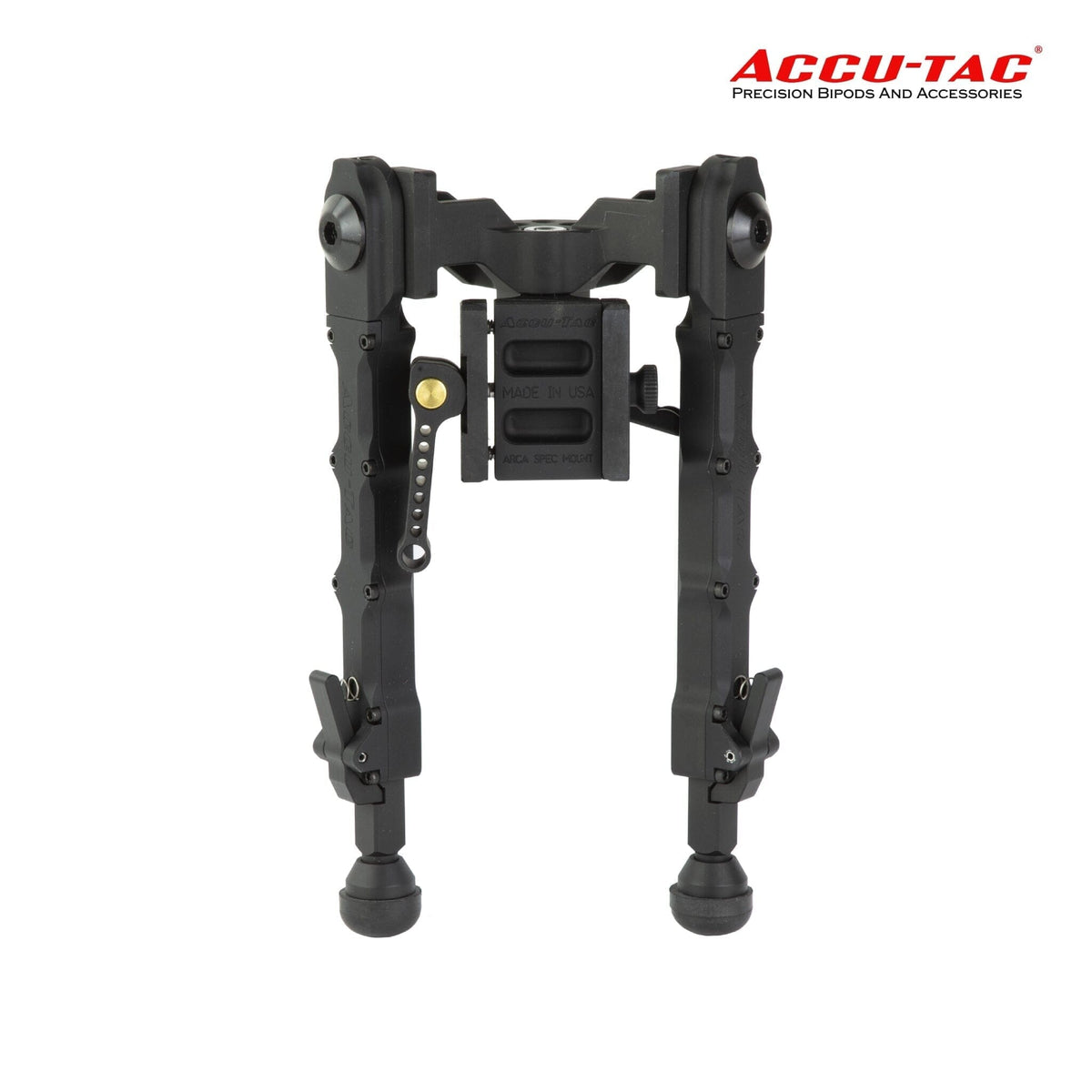 Accu-Tac WB-5 wide-body Arca-Spec bipod in black for precision rifle shooting