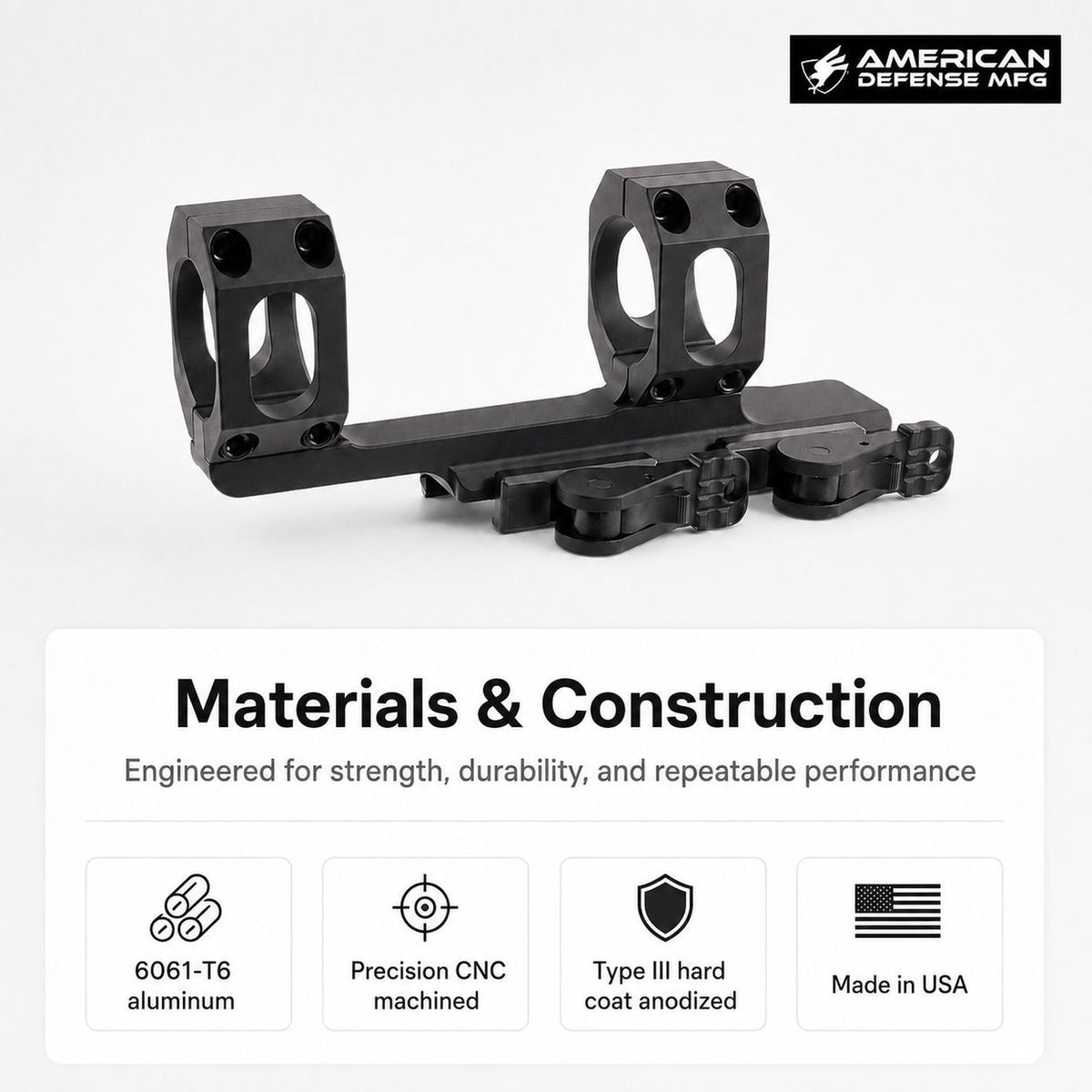 American Defense AD-RECON 34mm TAC lever scope mount machined from 6061-T6 aluminium