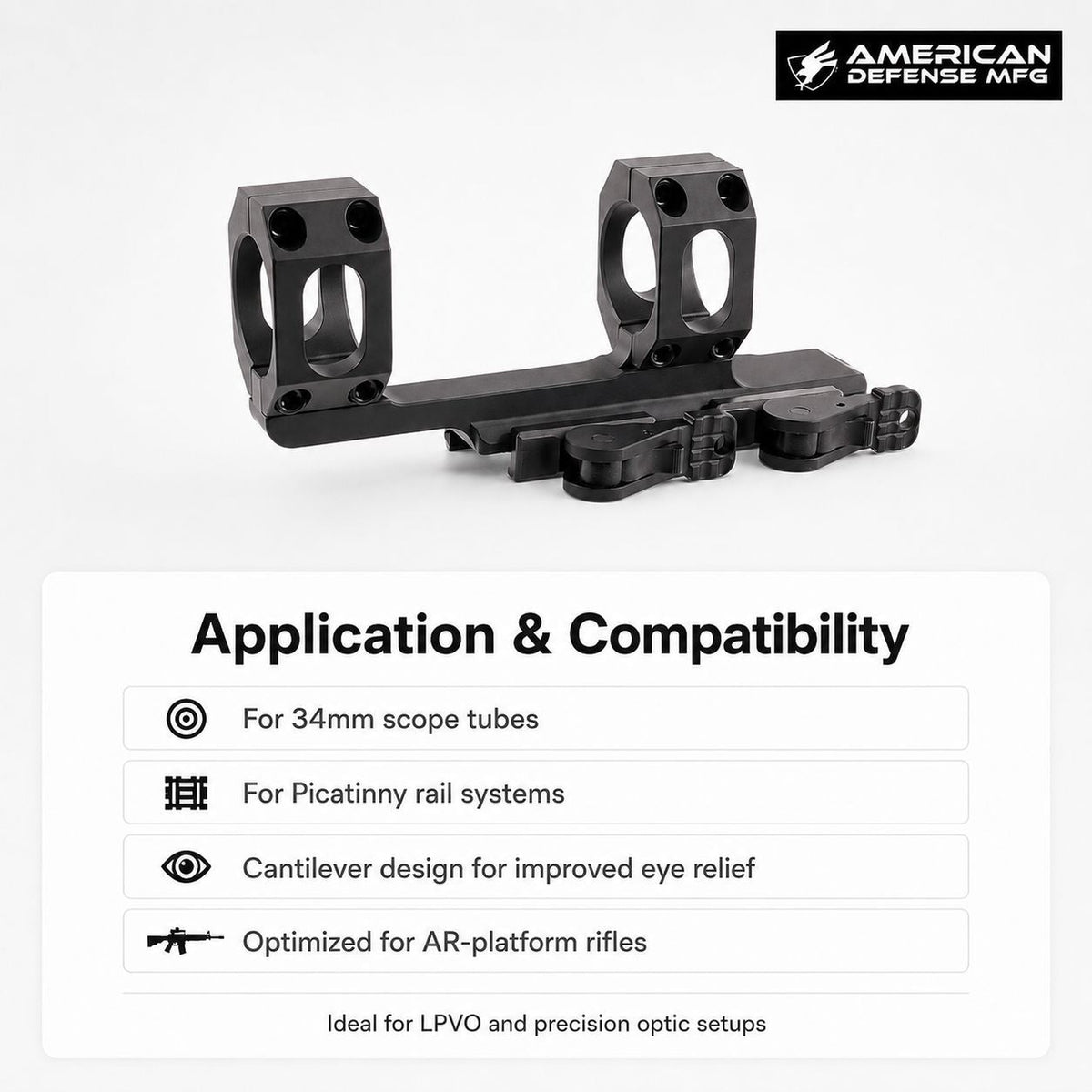 American Defense AD-RECON 34mm TAC lever mount with a hardcoat anodised finish
