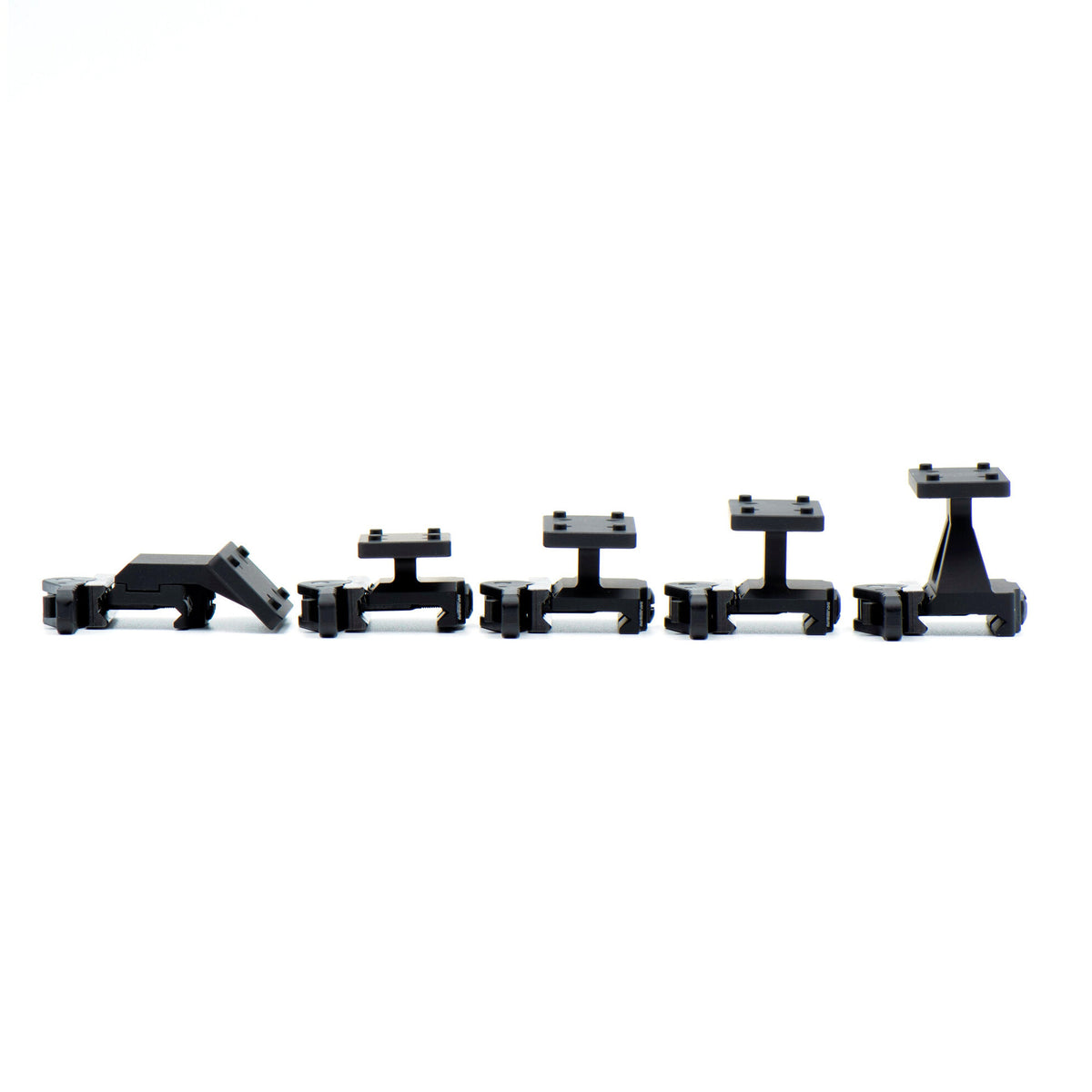 Lower 1/3 co-witness American Defense AD-TR-LW DeltaPoint Pro mount in a second family line-up photograph of the full AD-TR-LW height range