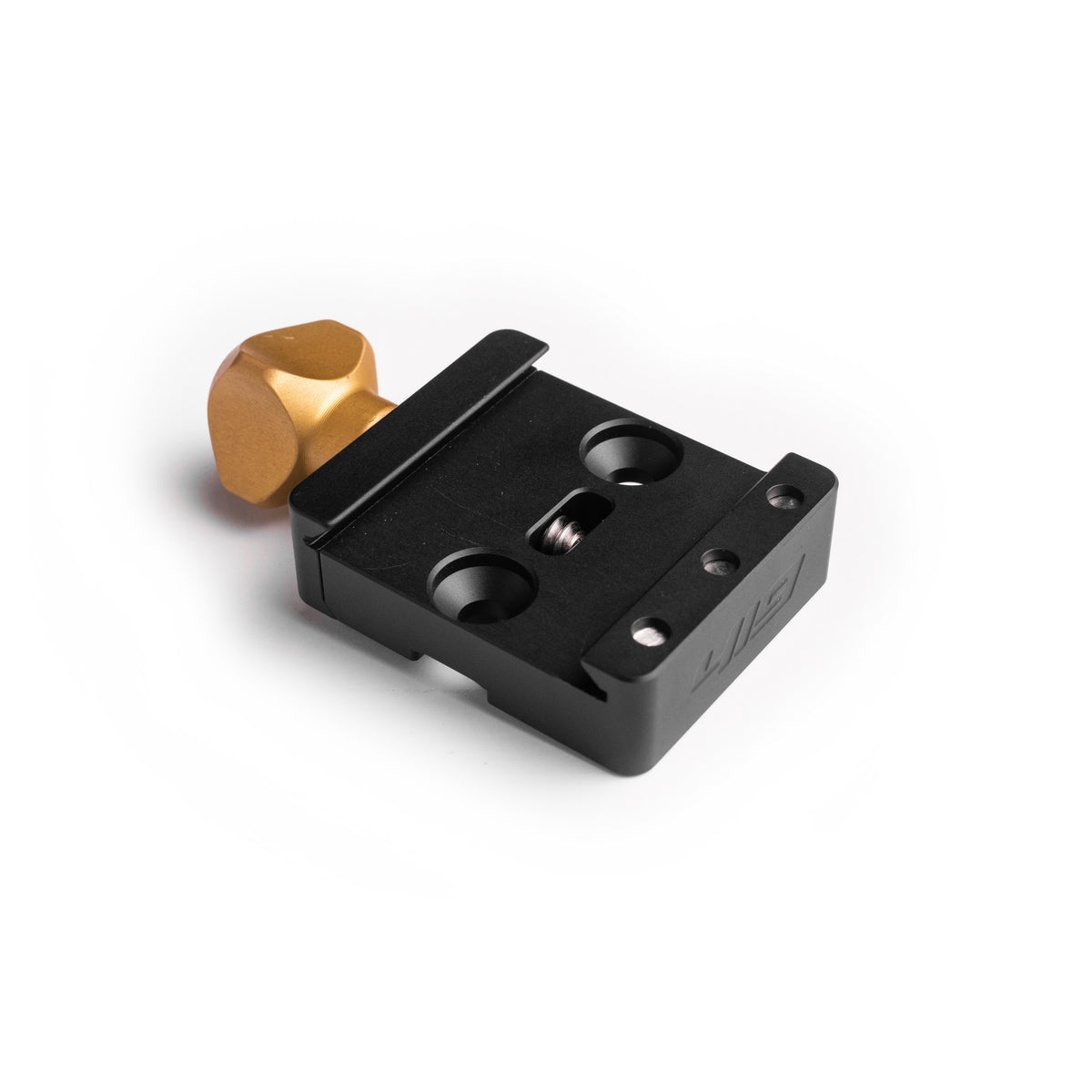Area 419 ARCALOCK clamp for NC Atlas bipods, a black anodised aluminium ARCA rail mount with knob