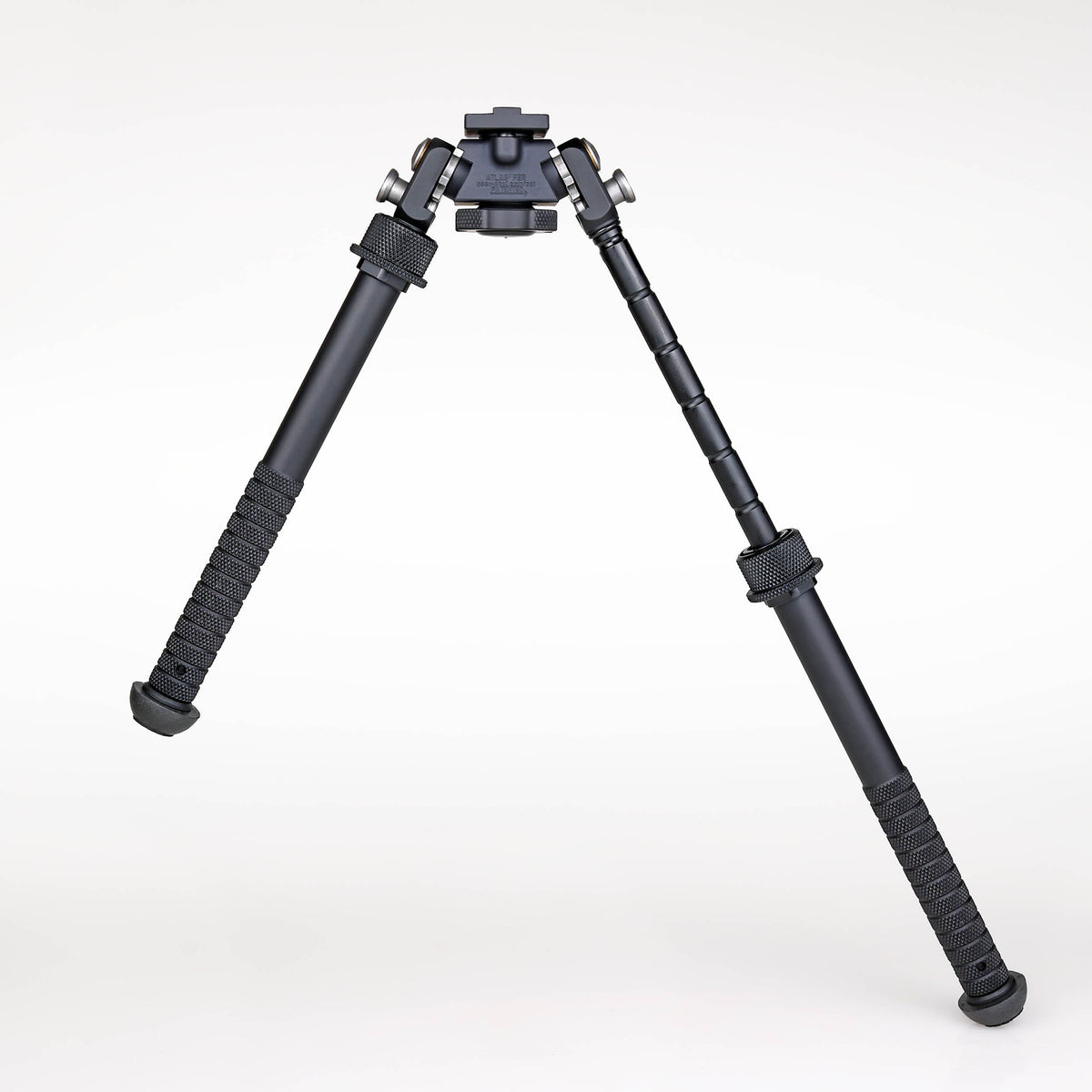 Atlas Bipod BT47-NC PSR Tall bipod in black with no clamp fitted, third studio image