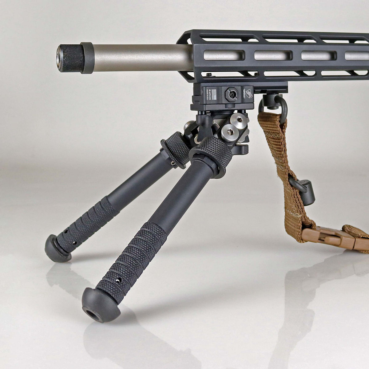 Atlas Bipod BT80 M-LOK rail showing the flush cup sling socket, third studio image