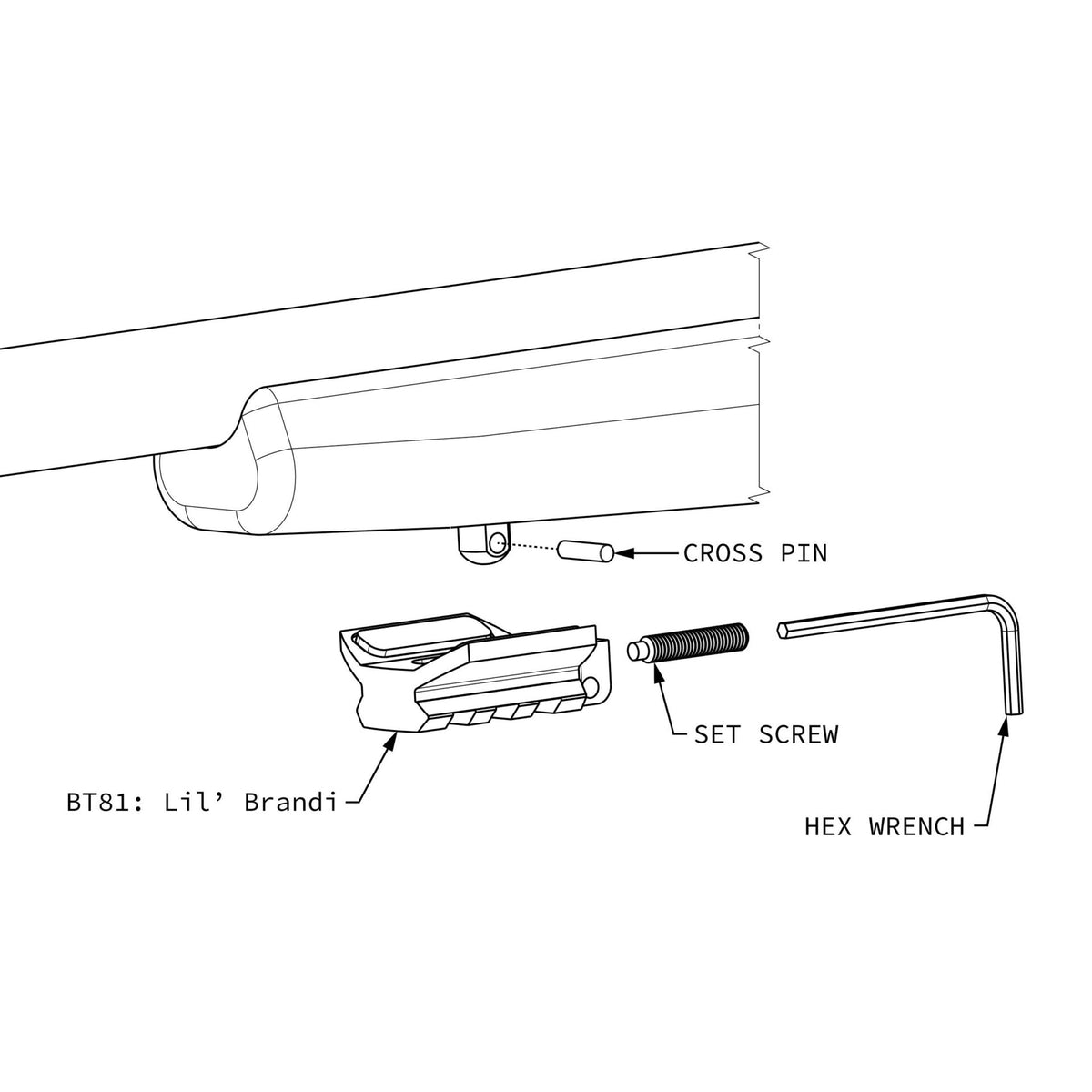 Atlas Bipod BT81 Lil' Brandi rail adapter for sling stud fitted fore-ends