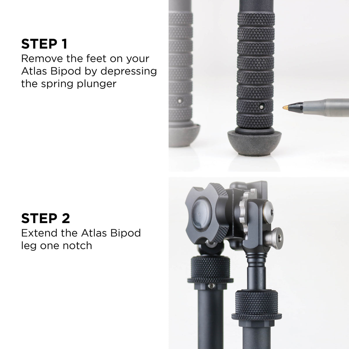 Atlas Bipod BT85 leg extensions for Atlas bipods, adding height over rough or uneven ground