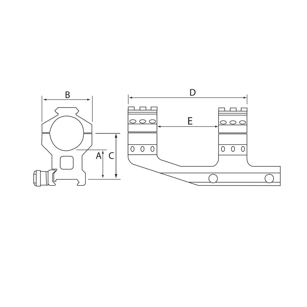 Burris AR-P.E.P.R. mount technical illustration showing the cantilever ring geometry