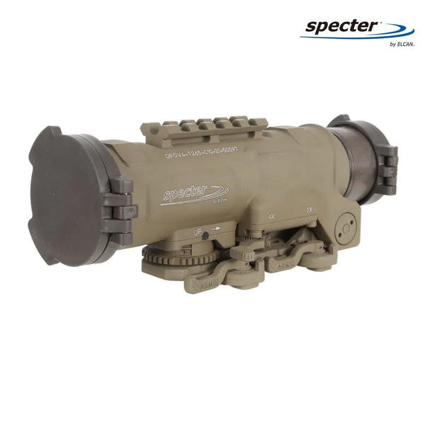 ELCAN SpecterDR 1x/4x rifle scope in Flat Dark Earth with a .223/5.56 BDC reticle for 5.56 carbines