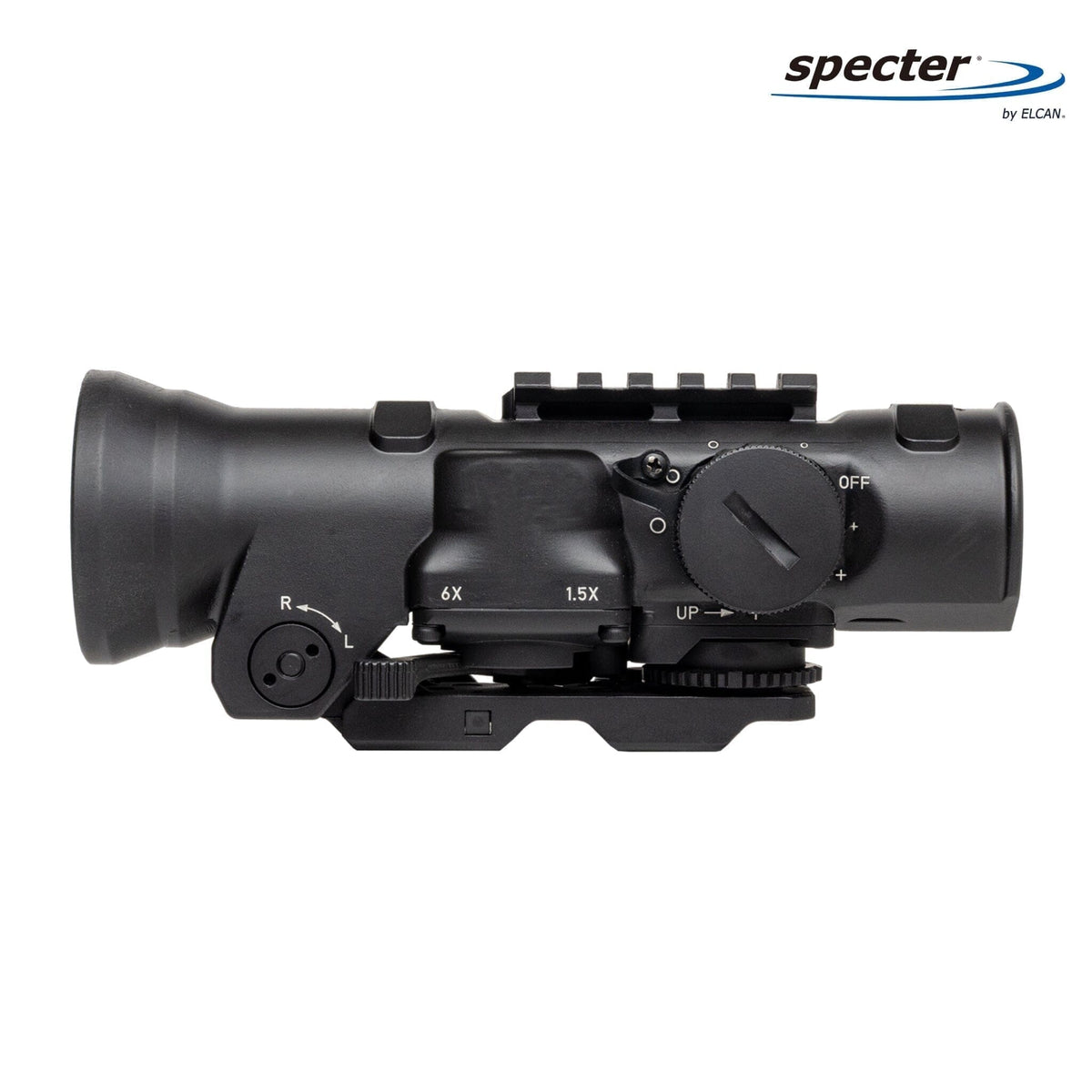 ELCAN SpecterDR 1.5x/6x rifle scope with dual field of view switch from 1.5x to 6x
