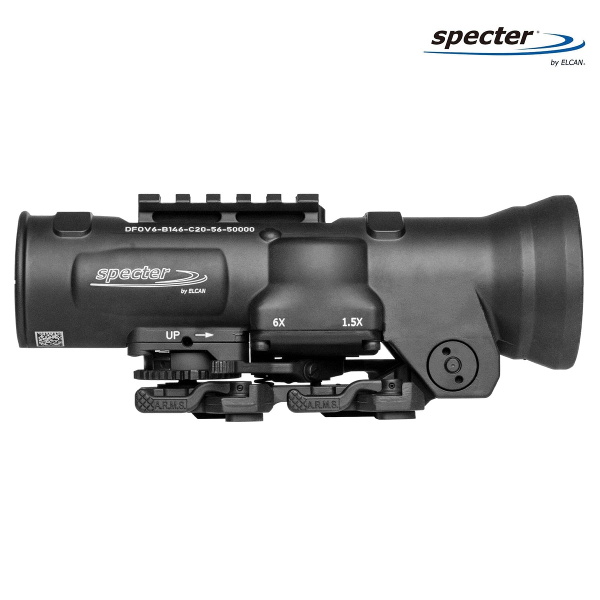 ELCAN SpecterDR 1.5x/6x .308/7.62 BDC rifle scope in black with a throw-lever magnification switch