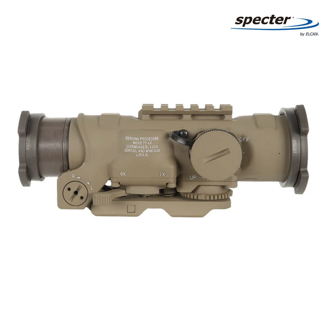 ELCAN SpecterDR 1x/4x 5.56 BDC FDE Scope w/Flip Covers, ARD & A.R.M.S. Levers DFOV4-T265-C10 LPVO Rifle Scope ELCAN SpecterDR 