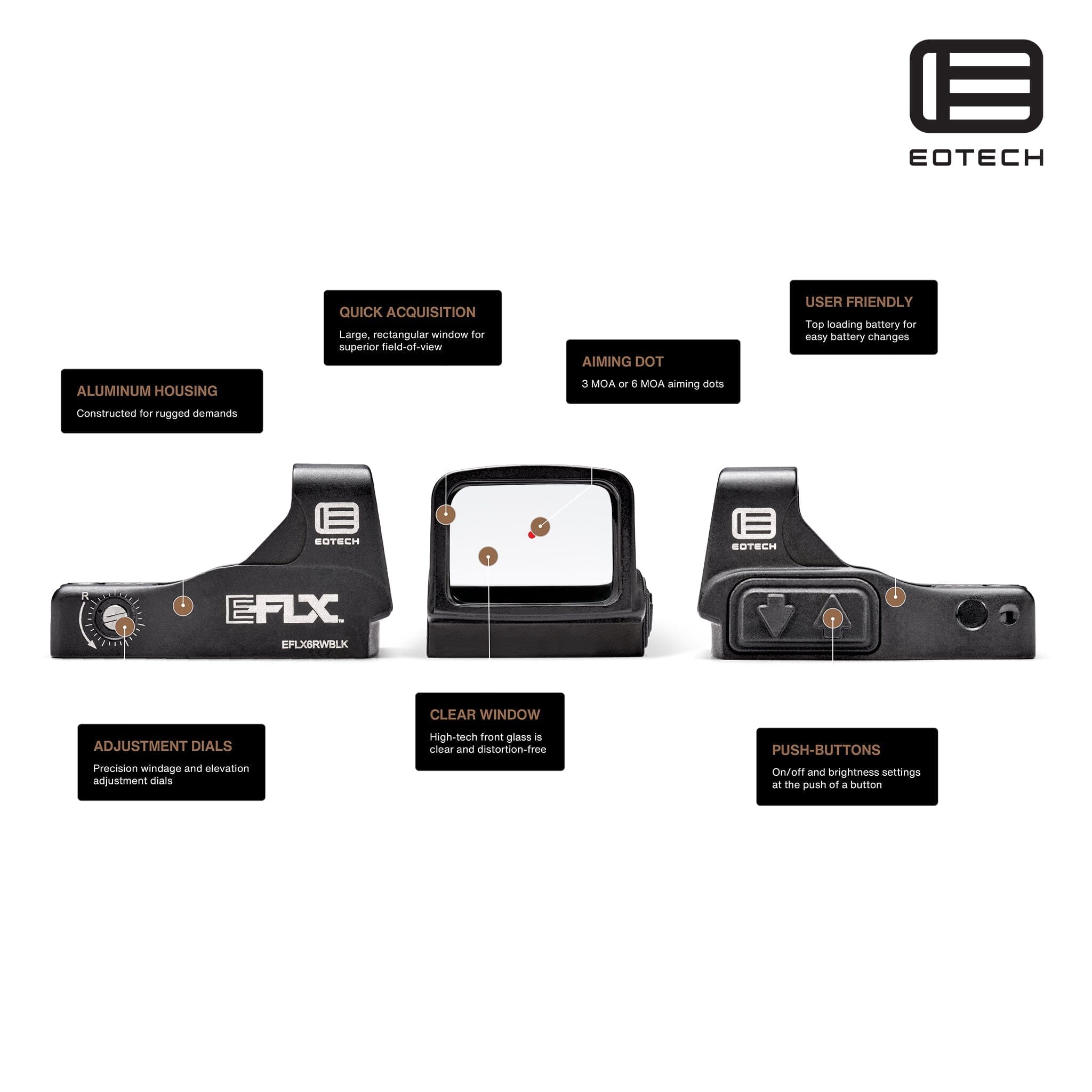 トイガン EOTech EFLX Mini Red Dot Sight 3 MOA EOTech EFLX Mini Reflex Red Dot Sight 3 MOA Dot Tan – Xtreme Tactical