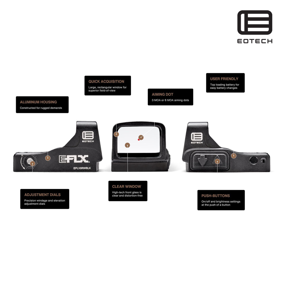 EOTech EFLX 6 MOA red dot sight in black, with 8 daylight brightness settings and a night-vision setting
