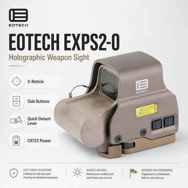 EOTech EXPS2-0 68 MOA ring holographic weapon sight in Tan with a single 1 MOA aiming dot at the ring centre