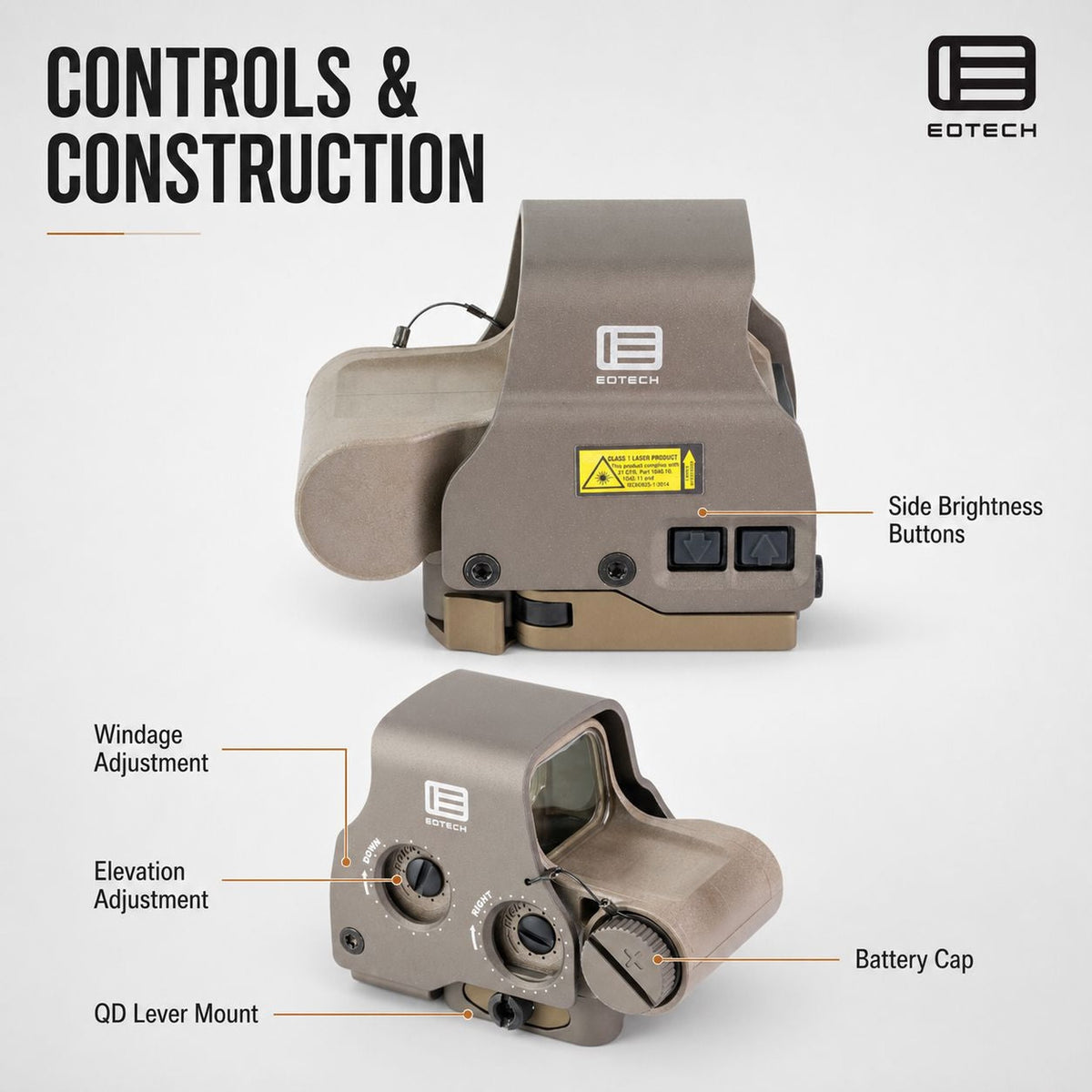 EOTech EXPS2-0 68 MOA ring holographic weapon sight in Tan with twenty daylight brightness settings