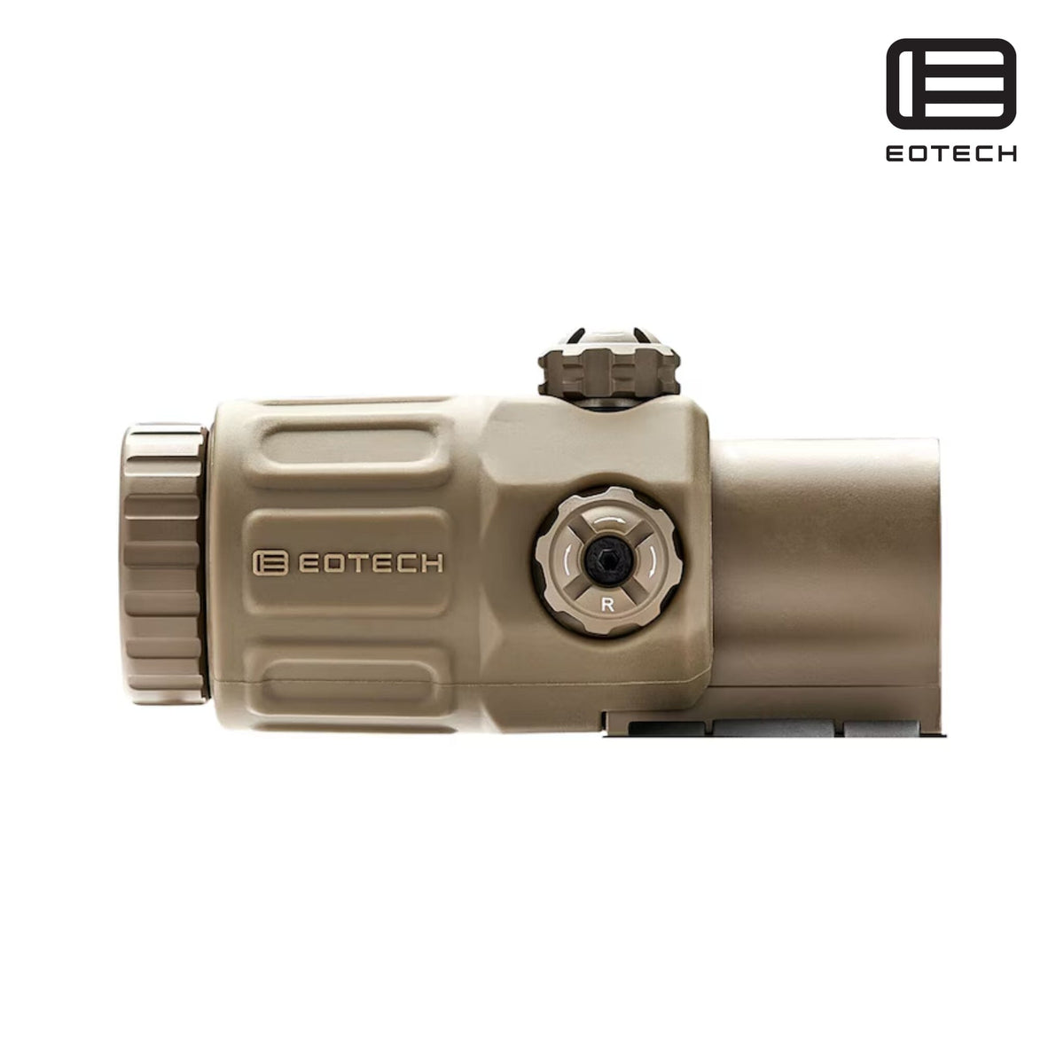 EOTech G33 3x magnifier supplied without a mount in Tan with tool-free windage and elevation adjustment